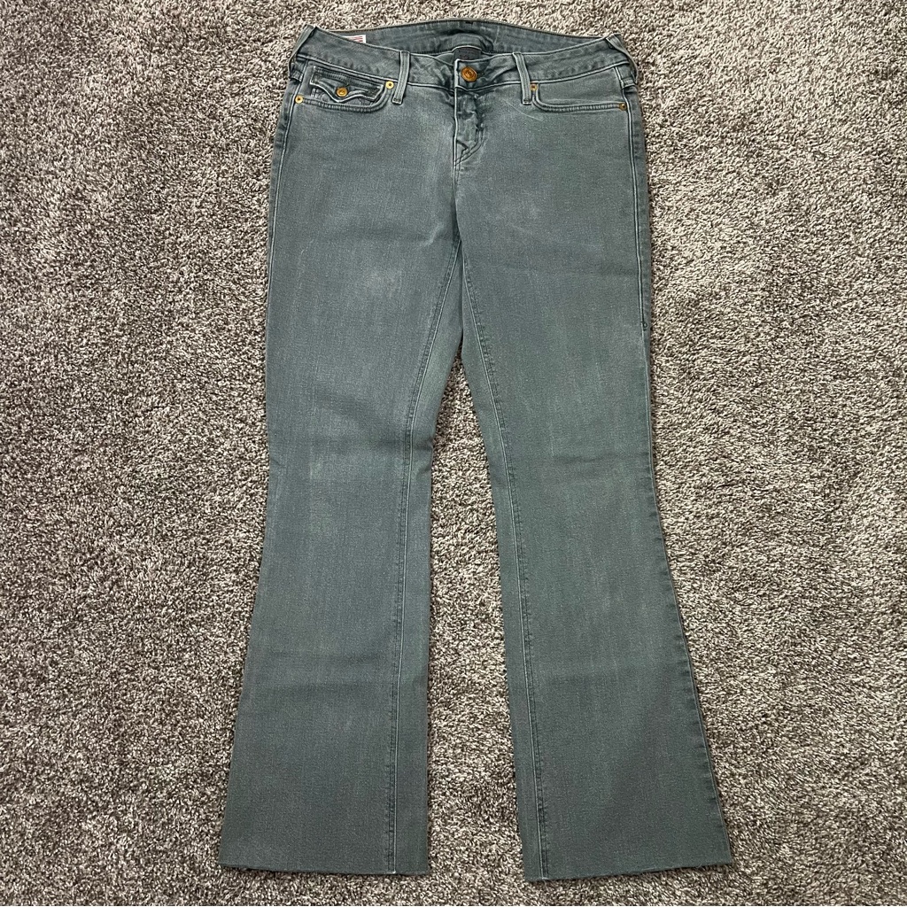 True Religion Becky Bootcut Flare Jeans Greenish Wash Size 30 Made In Usa